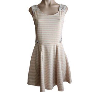 Pink Striped Summer Skater Dress Crochet Size Large